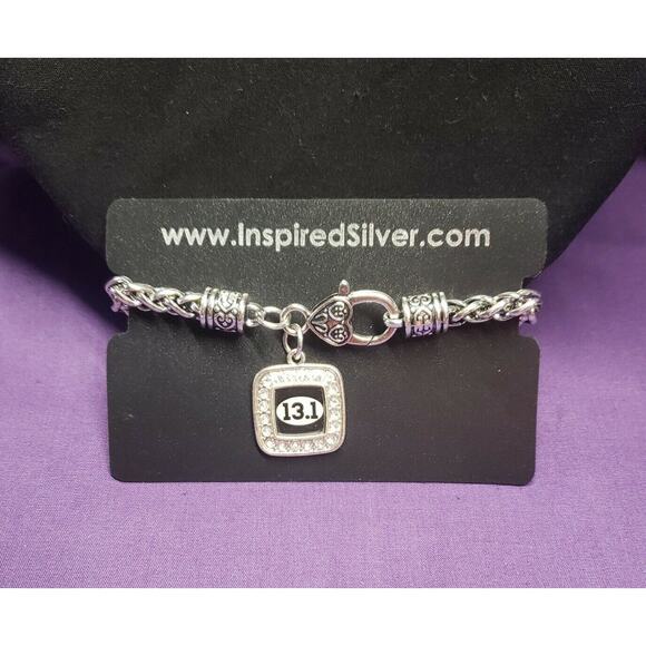 Inspired Silver Braided Chain Bracelet w/ "13.1" Half Marathon Charm, on card - Picture 1 of 12